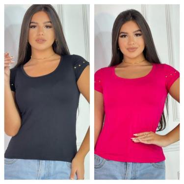 Imagem de Kit 2 Blusas Femininas detalhe na manga - GK TODA BELA, Preto, Pink, G
