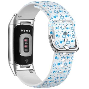 Imagem de MRAKPLGE Pulseira de relógio esportivo, estampa Happy Israel Independence Day, compatível com FitBit Charge 6 e Fitbit Charge 5, pulseira de silicone macio de substituição