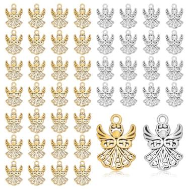 Imagem de HOBBIESAY Amuletos de anjo de metal, 40 peças, pingentes de anjo da guarda, 2 cores, pingentes de anjos a granel para chaveiros, brincos, pulseiras, colares, joias e artesanato faça você mesmo, 20 x