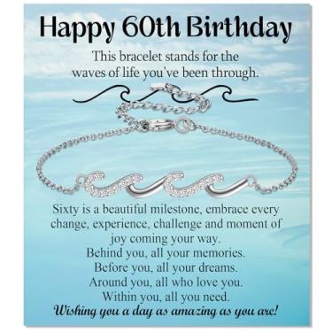 Imagem de EPIRORA Presentes de aniversário de 60 anos para mulheres, pulseira ajustável banhada a ouro branco 18 K, joia para presente, presente de aniversário de 60 anos, ideias para sua avó, amiga, mãe, irmã