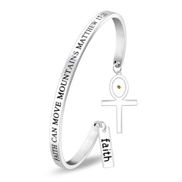 Imagem de Uloveido Faith Can Move Mountains Matthew 17:20 Pulseiras inspiradoras escrituras para mulheres cristãs, pulseiras religiosas de aço inoxidável com pingentes Faith Seed Faith Y3976, Aço inoxidável