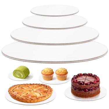 Imagem de Cmkura Pacote com 8 tábuas de bolo redondas, círculos brancos de 15, 20, 25 e 30 cm bandeja de prato de sobremesa de papelão branco ondulado descartável para sobremesa para Natal, Dia dos Namorados