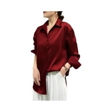 Imagem de Blusas Femininas Elegantes com Manga Longa, Acabamento em Cetim e Botõ