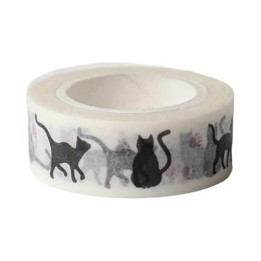 Imagem de 1 rolo de fitas de papel com estampa de gato preto de desenho animado 