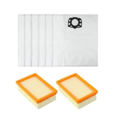 Imagem de Kit de filtro e saco de pó de substituição para Kärcher WD4 WD5 WD6 MV4 MV5 MV6 Series - 6 sacos de pó não tecidos e 2 filtros para melhor desempenho de vácuo