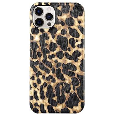 Imagem de ZEDEVB Capa traseira de telefone com estampa de leopardo, para Apple iPhone 13 Pro Max (2021) de 16,7 cm, capa de couro respirável à prova de choque com forro de microfibra