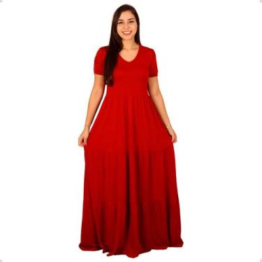Imagem de Vestido Feminino Longo Algodão 3 Marias Luxo Festa Gola V - 40 Graus M