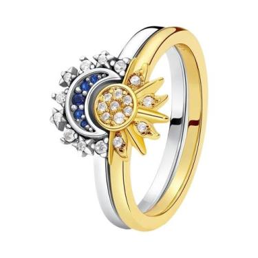 Imagem de Anéis Empilháveis De Cristal Em Prata Esterlina 925 Com Design De Sol 