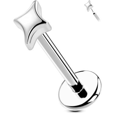 Imagem de OUFER Brincos de labret sem rosca de titânio G23 – Brincos de pino de pressão para Tragus, Helix, Monroe, Conch, Piercing labial – 16G/18G, 6 mm/8 mm, 18g 5mm, Titânio Metal, Zircônia cúbica