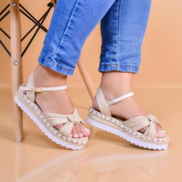 Imagem de Sandalia Plataforma Fivela  Original Feminina LuH, Palha, 37