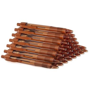 Imagem de deegtran Canetas a granel, pacote com 30 canetas de tinta marrom sem sangramento com aderência macia, canetas esferográficas retráteis por atacado para escritório, escola, ponta média, lisa, 1,0 mm