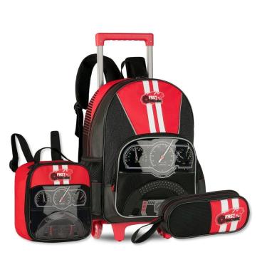 Imagem de Kit Escolar Carros com Mochila Rodinhas Lancheira e Estojo-Masculino