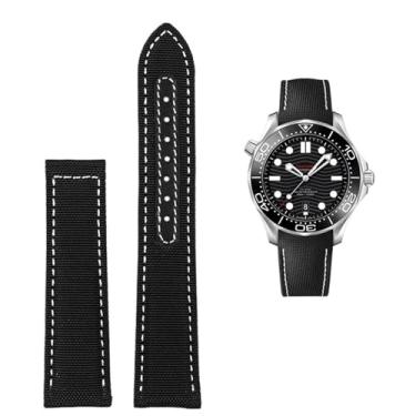 Imagem de AXPTI Pulseira de couro de nylon de alta densidade para Omega New Seamaster 300 Super Master AT150 Tecido Couro AQUA TERRA pulseira masculina 19mm 20mm (Cor: Preto Branco sem fecho, Tamanho: 19mm)