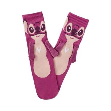 Imagem de Meias Divertidas Para Casais Disney Stitch Angel Com Atração Magnética