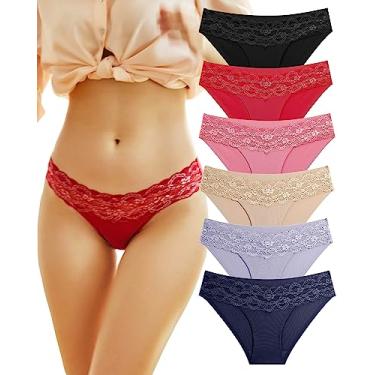 Imagem de Which is Roupa íntima sem costura para mulheres, sexy, invisível, calcinha de renda, hipster, invisível, atrevida, pacote com 6, P-GG, 6D, XG