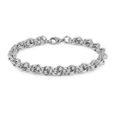 Imagem de STWTR Pulseira de corrente masculina, corrente/corda cubana, corrente de prata de 0,7/0,8 cm de largura, com fecho lagosta (8,26/21,3 cm), pulseira de corrente de aço inoxidável, 8.26Inch, Aço