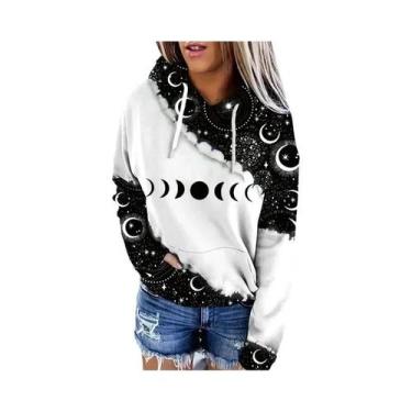 Imagem de Moletom Feminino Com Estampa De Lua E Capuz Ajustável, Manga Longa, Ca