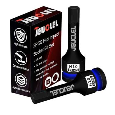 Imagem de JEUCLEL 2 peças de soquete hexagonal de 10 mm, soquete Allen de acionamento de impacto H10 de 1/2 polegada, adaptador de chave de fenda sextavada de aço Cr-Mo para chaves catracas elétricas parafusos