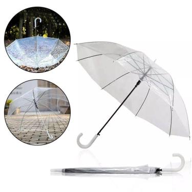Imagem de Guarda Chuva Transparente Automatico Bengala Grande Resistente Cabo Curvo Tipo Portaria Seca Rapido Adulto Unissex