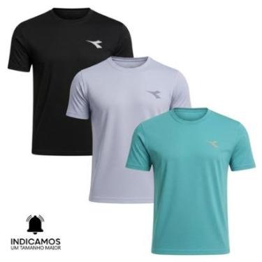 Imagem de Kit 3 Camisetas Diadora Small Logo Masculina - Azul Turquesa e Preto GG-Masculino