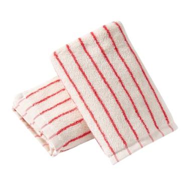 Imagem de HEAVYWOOD Conjunto de 2 toalhas de mão listradas 100% algodão reversível, macio e absorvente toalha de mão decorativa para limpeza de banheiro (listra branca/vermelha, pacote com 2)