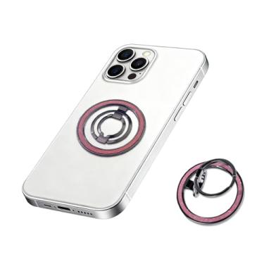 Imagem de 1 suporte magnético preto de anel duplo para celular | Suporte de mesa de liga de zinco brilhante, compatível com todos os modelos de iPhone e todos os smartphones, inclui folha magnética