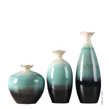 Imagem de Vaso de cerâmica gradiente colorido, arranjo de flores clássico, vasos de piso alto pintados, decoração vintage para sala de estar (verde escuro)