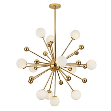 Imagem de Lustre KCO Modo Lighting Balls Sputnik, dourado, estilo meados do século XX, com vidro fosco, moderno, semi-embutido, para sala de estar e sala de jantar (12 lâmpadas)