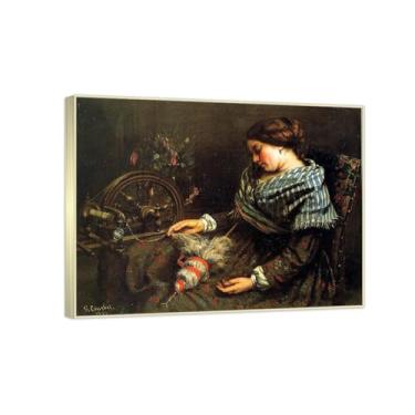 Imagem de RYLJCZ Gustave Courbet Reprodução de pinturas famosas - (Sleeping Spinner) Impressão em tela Imagens de arte de parede para decoração de sala de estar (60 x 80 cm (60 x 80 cm/molduras champanhe)