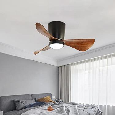 Imagem de Ventilador de teto LED com iluminação e controle remoto para quarto infantil. Ilumina o quarto. Ventilador de teto silencioso com controle remoto, ideal para verão e inverno (preto).