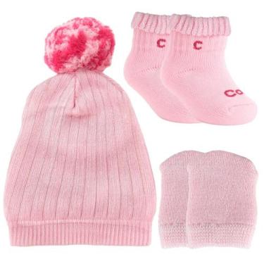 Imagem de Saida De Maternidade Para Bebês 5 Peças Cor Rosa Meia Touca Luva - Cen