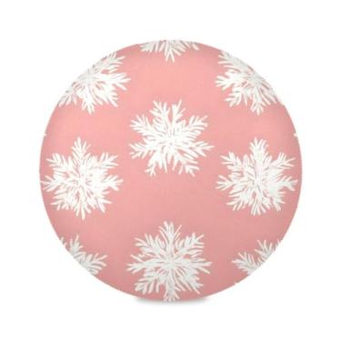 Imagem de STAYTOP Lindos jogos americanos redondos de flocos de neve de Natal, 6 peças, tapetes de mesa antiderrapantes fáceis de limpar para casa, cozinha, churrasco, festa, decoração de mesa