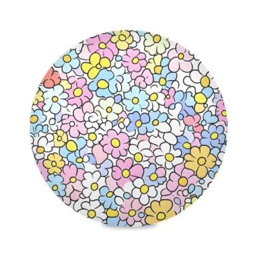 Imagem de STAYTOP Jogo americano redondo com flores pastéis pequenas, 4 peças, tapetes de mesa antiderrapantes fáceis de limpar para decoração de mesa de festa e churrasco