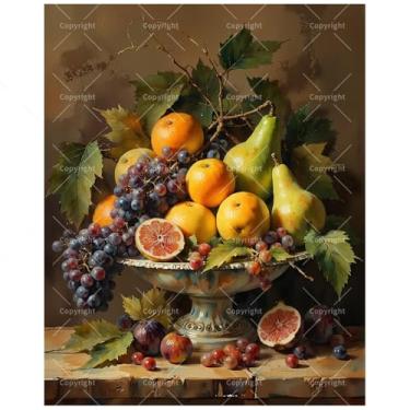 Imagem de Kit de pintura de natureza morta por números para adultos – Tigela de frutas DIY com pintura de peras e uvas em tela, conjunto de tinta acrílica, adequado para iniciantes, arte para decoração de casa