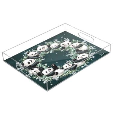 Imagem de STAYTOP Linda guirlanda de Natal panda bandeja de acrílico para servir 15,7 x 11,20 cm, bandejas decorativas à prova de derramamento, organizador de bancada para café da manhã, chá, comida, maquiagem