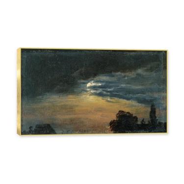 Imagem de Moldura dourada. Trabalho mestre do romance norueguês, réplica de quadro de J. C. Dahl, paisagem atmosférica, arte de parede com moldura para biblioteca ou sala. (Nuvens à luz da lua). 70 x 119 cm.