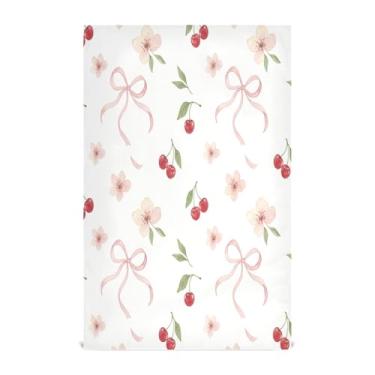 Imagem de Wassud Toalhas de prato de cozinha Bows Flowers Cherry 1 pacote de panos de prato macios com laço para pendurar toalha de mão super absorvente de secagem rápida toalhas de chá de mesa decorativas 71 x