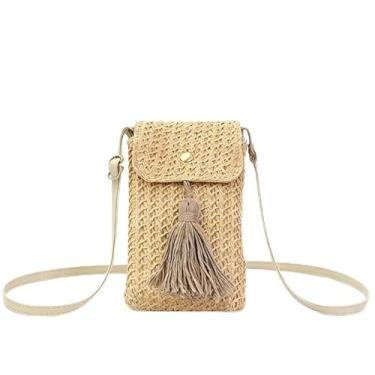 Imagem de Mini bolsa tiracolo de tecido para mulheres, leve, estilo palha, bolsa de ombro, Bege, Medium, Mochila casual