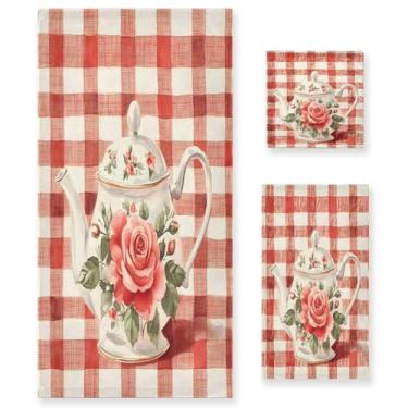 Imagem de STAYTOP Conjunto de toalhas elegantes e requintadas com padrão de bule de chá, 3 peças, toalhas de secagem rápida, altamente absorventes, 1 toalha de banho, 1 toalha de rosto, 1 toalha de mão para