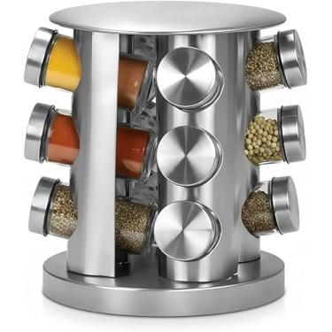 Imagem de Porta Condimentos Giratório com 12 Potes em Vidro e Aço Inox – Organizador de Temperos para Cozinha