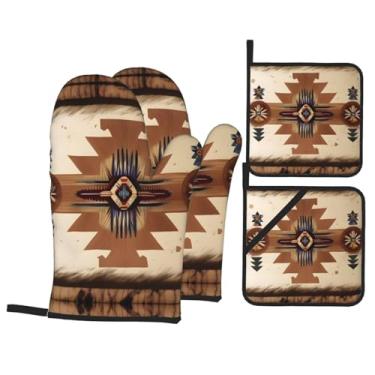 Imagem de Conjunto de luvas de forno estampadas com padrões nativos americanos, conjunto de 4 peças adequado para grelhar, cozinhar e assar