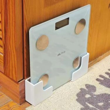 Imagem de Suporte de balança de parede resistente, organizador de plástico resistente (6 cm x 6 cm x 4 cm) para banheiro/cozinha/lavanderia, serve para superfícies de azulejo/madeira/vidro/mármore (branco)