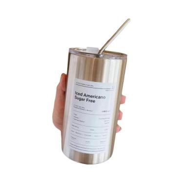 Imagem de Copo Térmico Portátil De Aço Inoxidável 600ml Com Canudo, Isolado, Liv