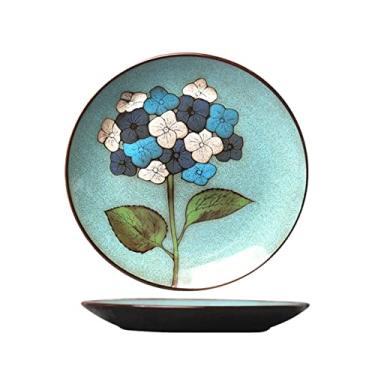 Imagem de Conjunto de tigelas de cerâmica para sobremesa, tigelas de cerâmica, prato de jantar, utensílios de mesa, pratos de cerâmica redondos, flores bonitas, elegantes, pintadas à mão, estampa criativa de