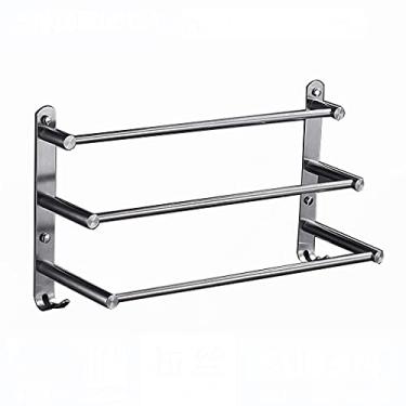 Imagem de Toalheiro de banheiro de aço inoxidável montado na parede 3 camadas escovado hotel barra de toalha trilho suporte de armazenamento (cor: 60 cm) (30 cm)