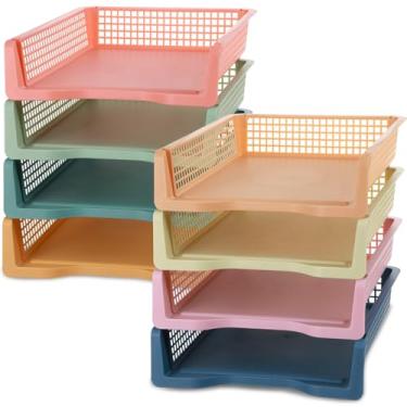 Imagem de Pacote com 8 bandejas de papel Boho de plástico para sala de aula, organizadores de cestos para escola, professores, sala de aula, escritório, organização doméstica, bandeja de armazenamento para