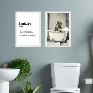 Imagem de Kit 2 Quadros Decorar Banheiro - Macaquinho 45X34Cm