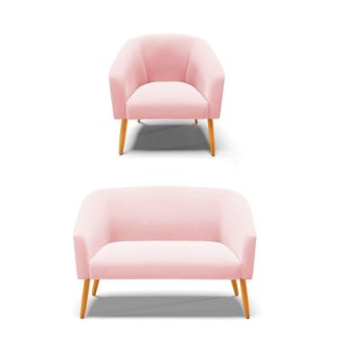 Imagem de Kit 01 Namoradeira 02 Lugares E 01 Poltrona Suede Rosa Bebê