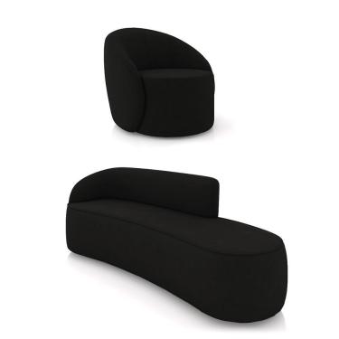 Imagem de Sofá 4 Lugares Orgânico 220cm Morgan E Poltrona Lua Suede Preto D03 - D'rossi