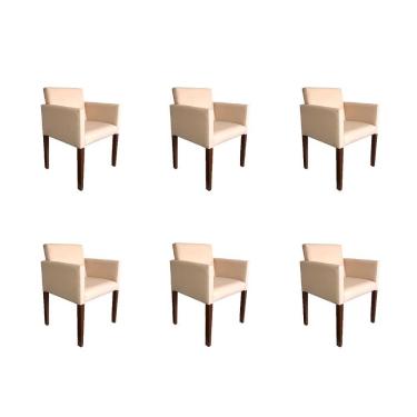 Imagem de Kit 6 Poltronas Nina Estilo Retrô Tecido Suede Ideal Para Sala De Estar - Creme - Cor: Bege